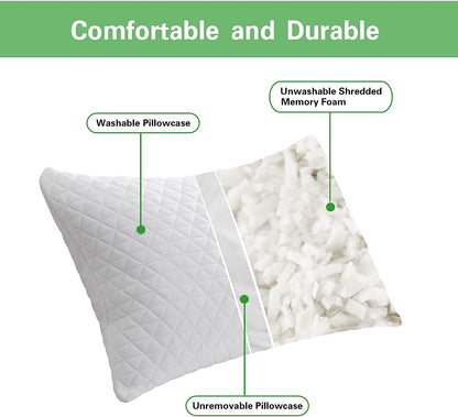 Pillows Queen 2 Pack Shredded Memory Foam Pillows Cooling Adjustablefor Sleeping Good for Side and Back Sleeper with Washable Removable Cover