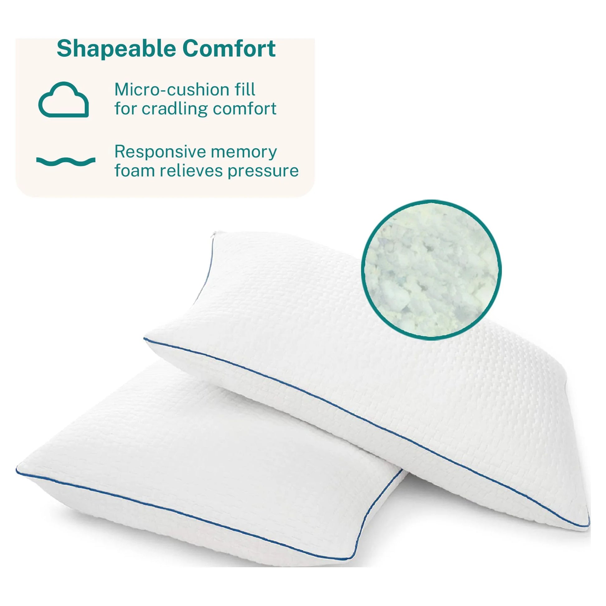 Premium Shredded Gel Memory Foam Pillows, Standard Size, Set of 2, 5-Year Warranty