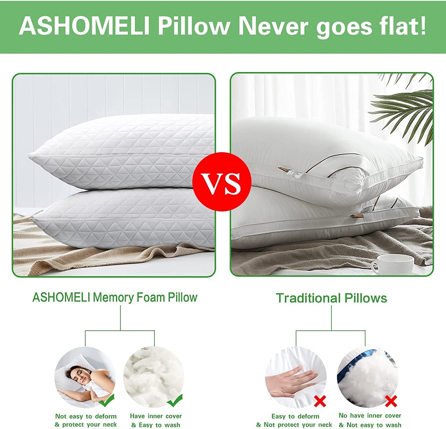 Pillows Queen 2 Pack Shredded Memory Foam Pillows Cooling Adjustablefor Sleeping Good for Side and Back Sleeper with Washable Removable Cover