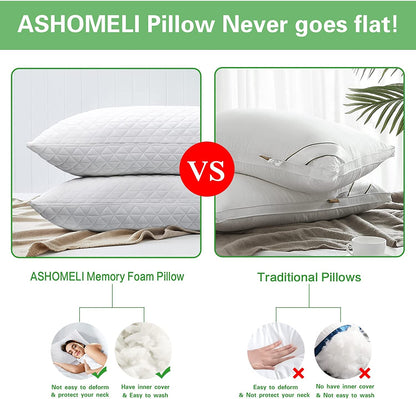 Pillows Queen 2 Pack Shredded Memory Foam Pillows Cooling Adjustablefor Sleeping Good for Side and Back Sleeper with Washable Removable Cover